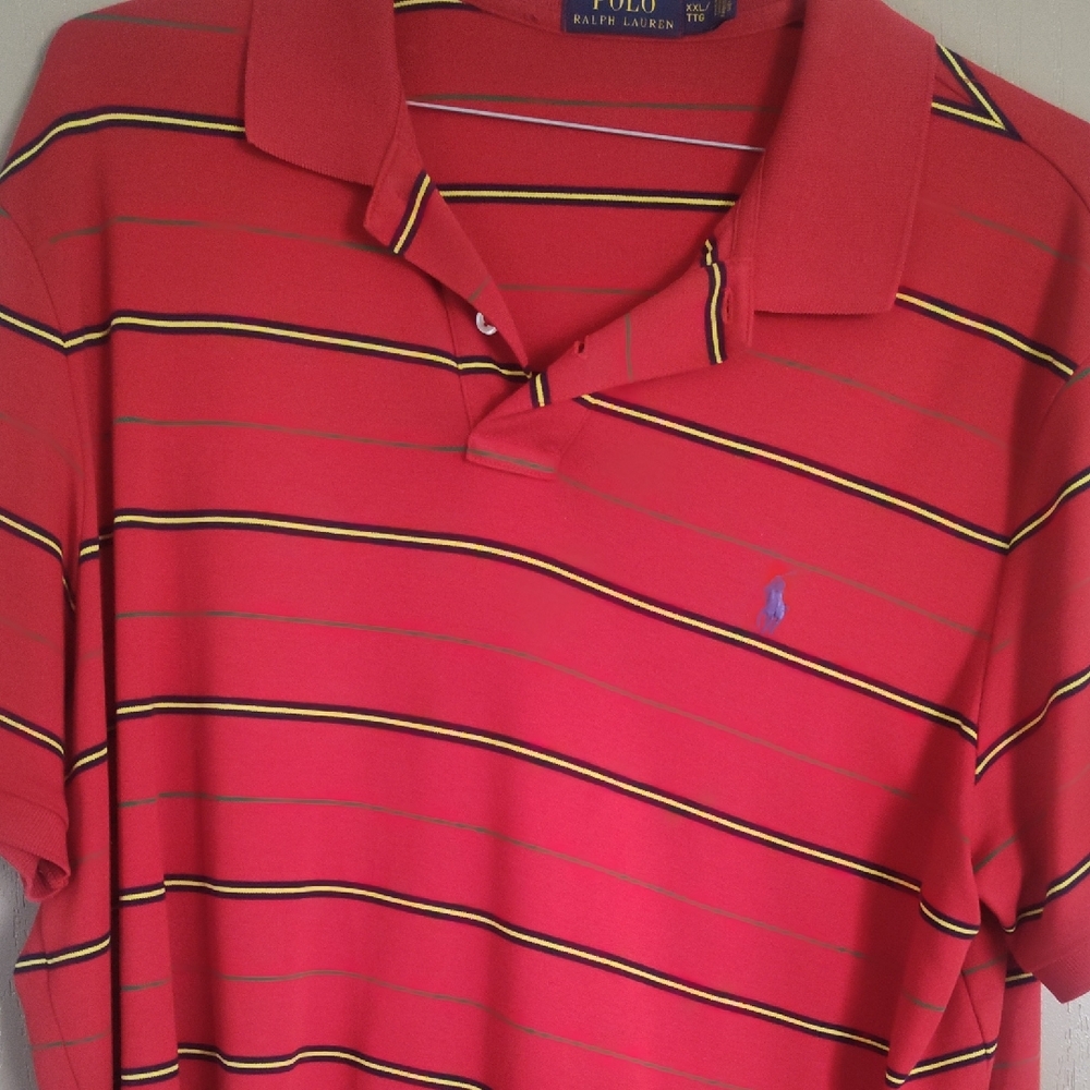 Polo by Ralph Lauren Red Polo with Yellow and Black Stripes